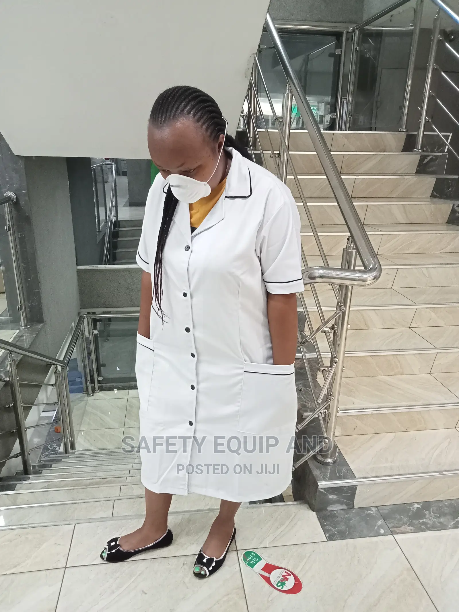 White With Black Piping Medical Dress