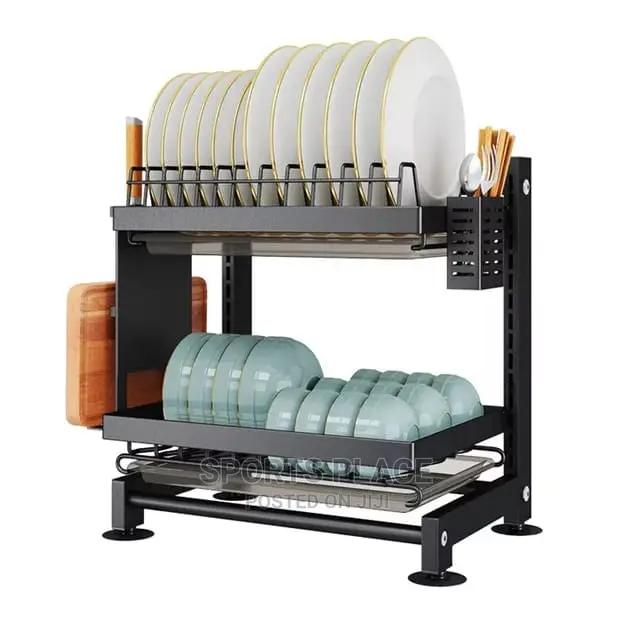Adjustable Height Dish Drying Rack With Drainboard - 2tier