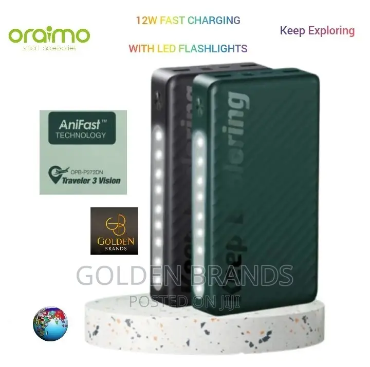 Oraimo 27000 Mah Power Bank, Last 1 Wk + 3level Bright Torch
