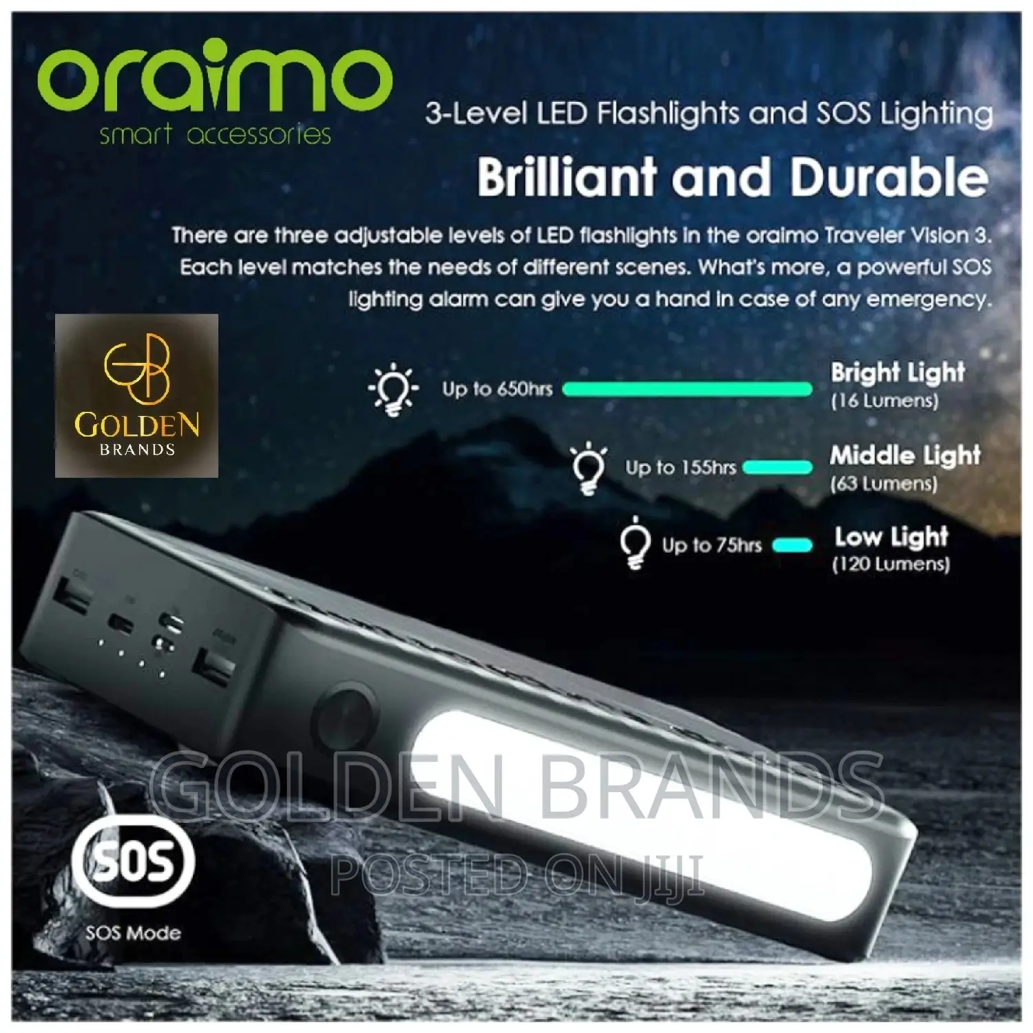 Oraimo 27000 Mah Power Bank, Last 1 Wk + 3level Bright Torch