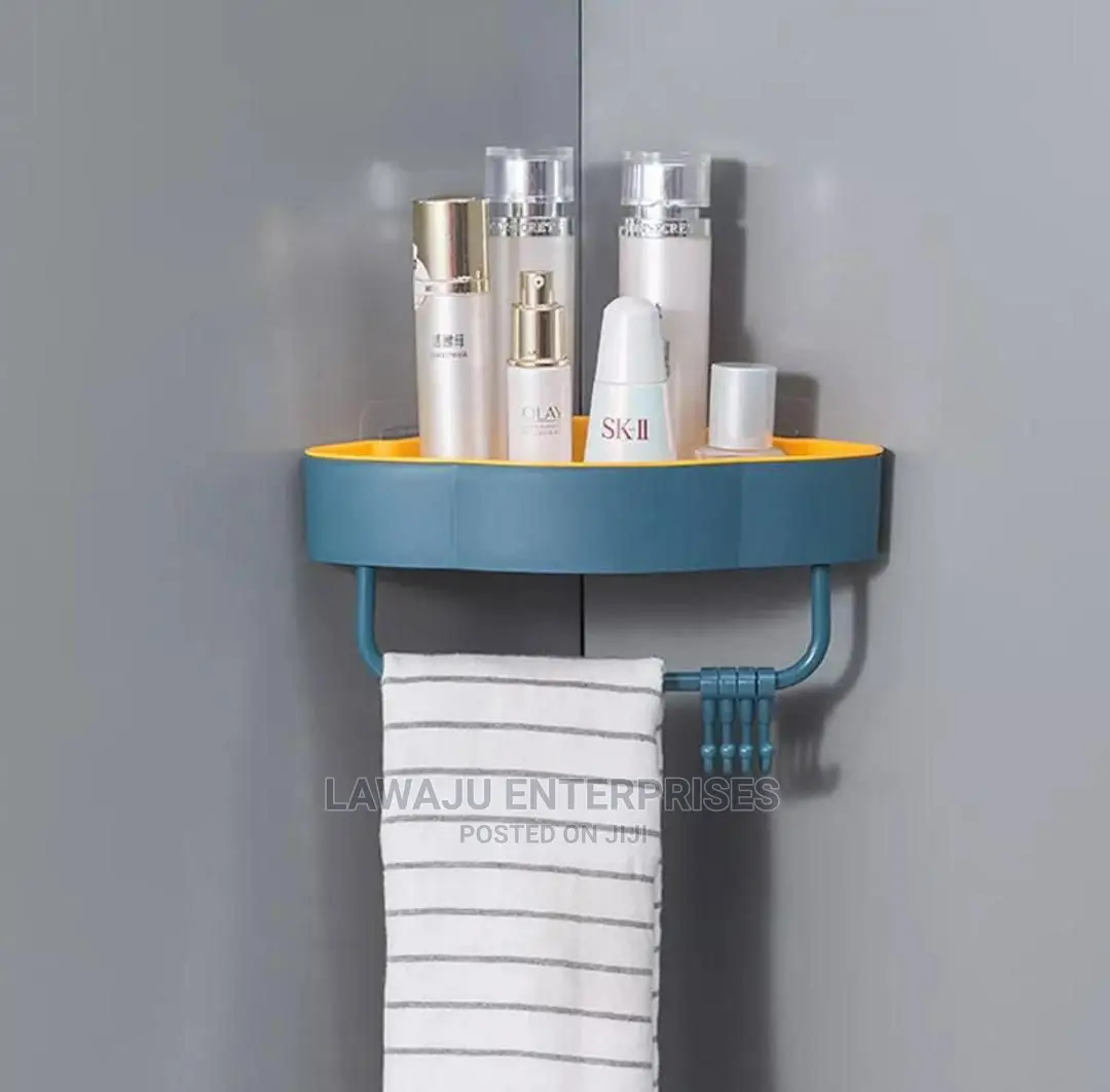 Bathroom Corner Double Layer Triangular Shelf With Hooks