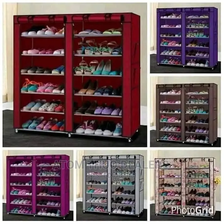 Double Shoe Rack With Cover Purple, Brown and Maroon