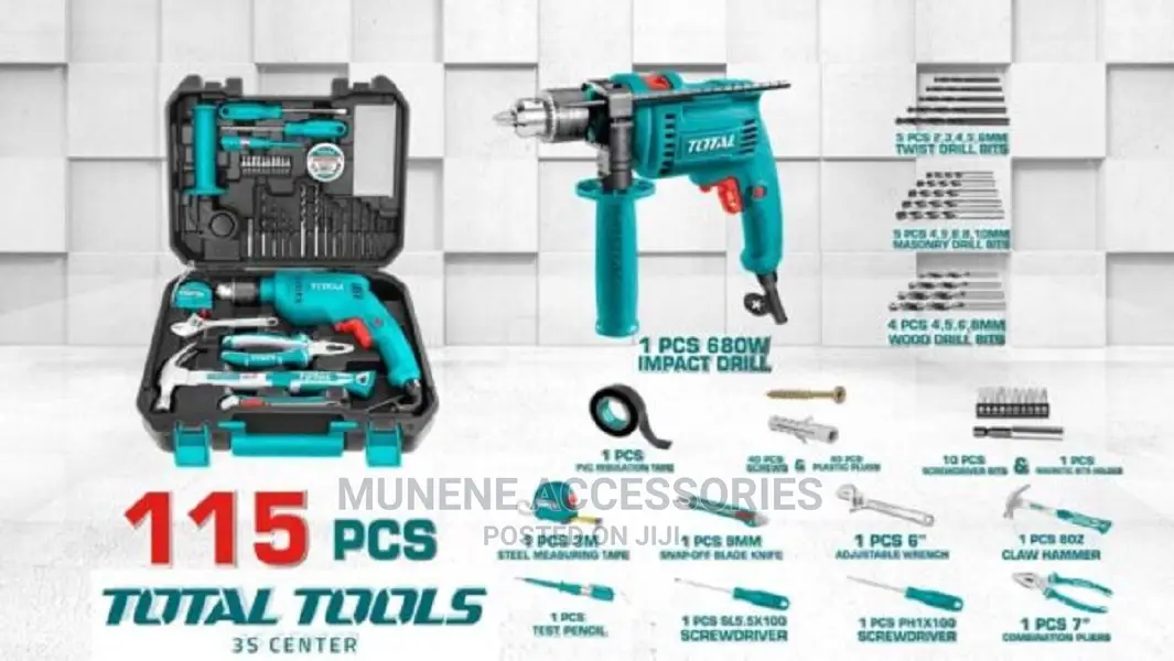 TOTAL 115pcs Electric 680W Hammer Drill Professional Tool Se