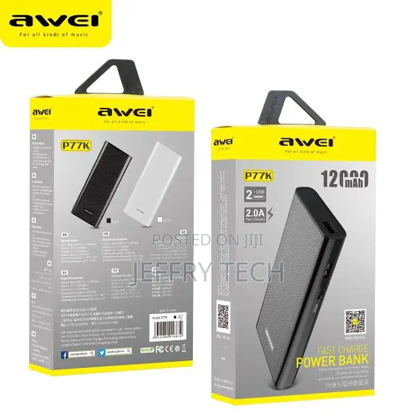 Awei – P77K – Powerbank 12000 Mah – 2 USB Ports