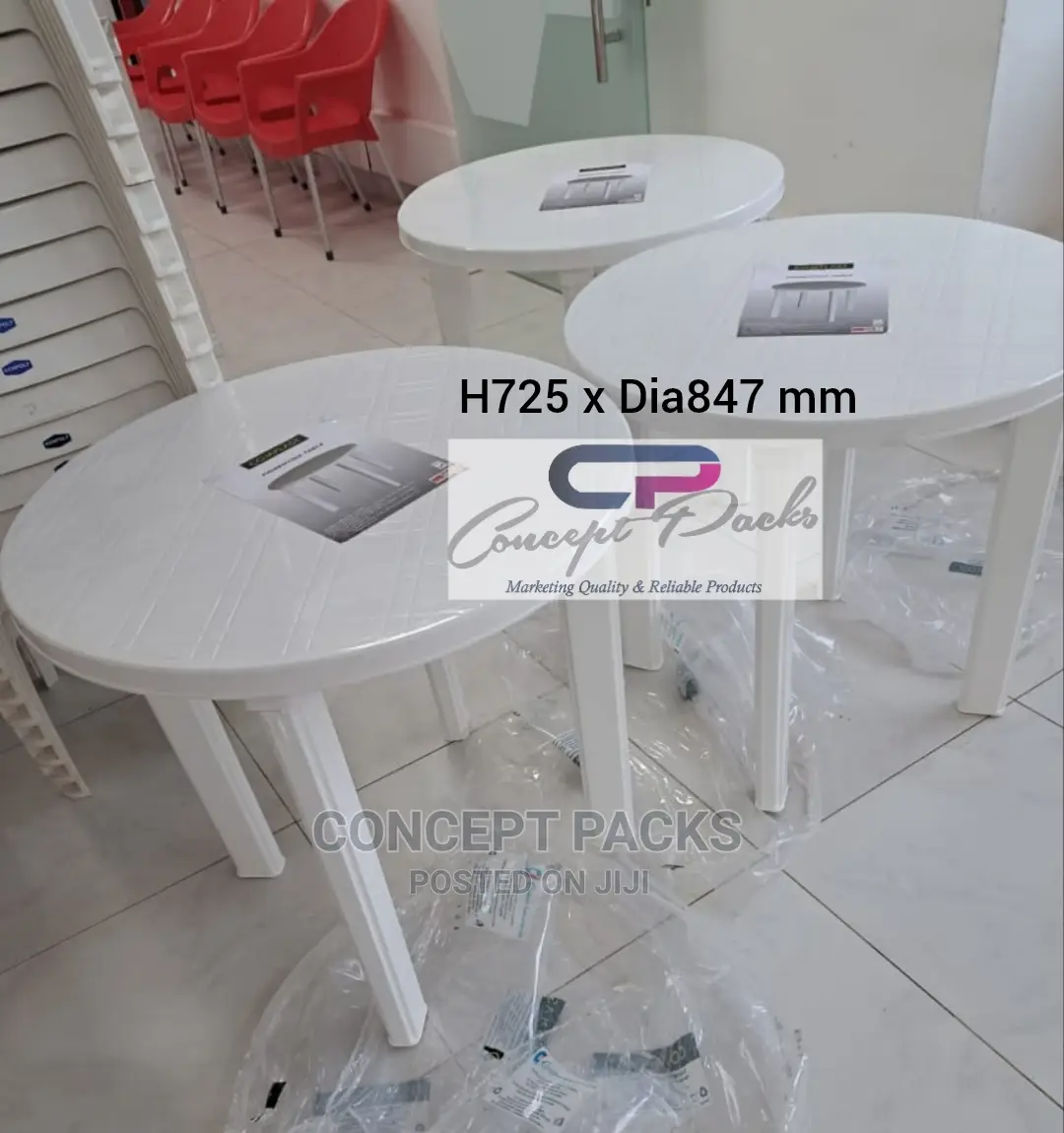 Round Plastic Table. Blue,White,Grey,Cream and Green