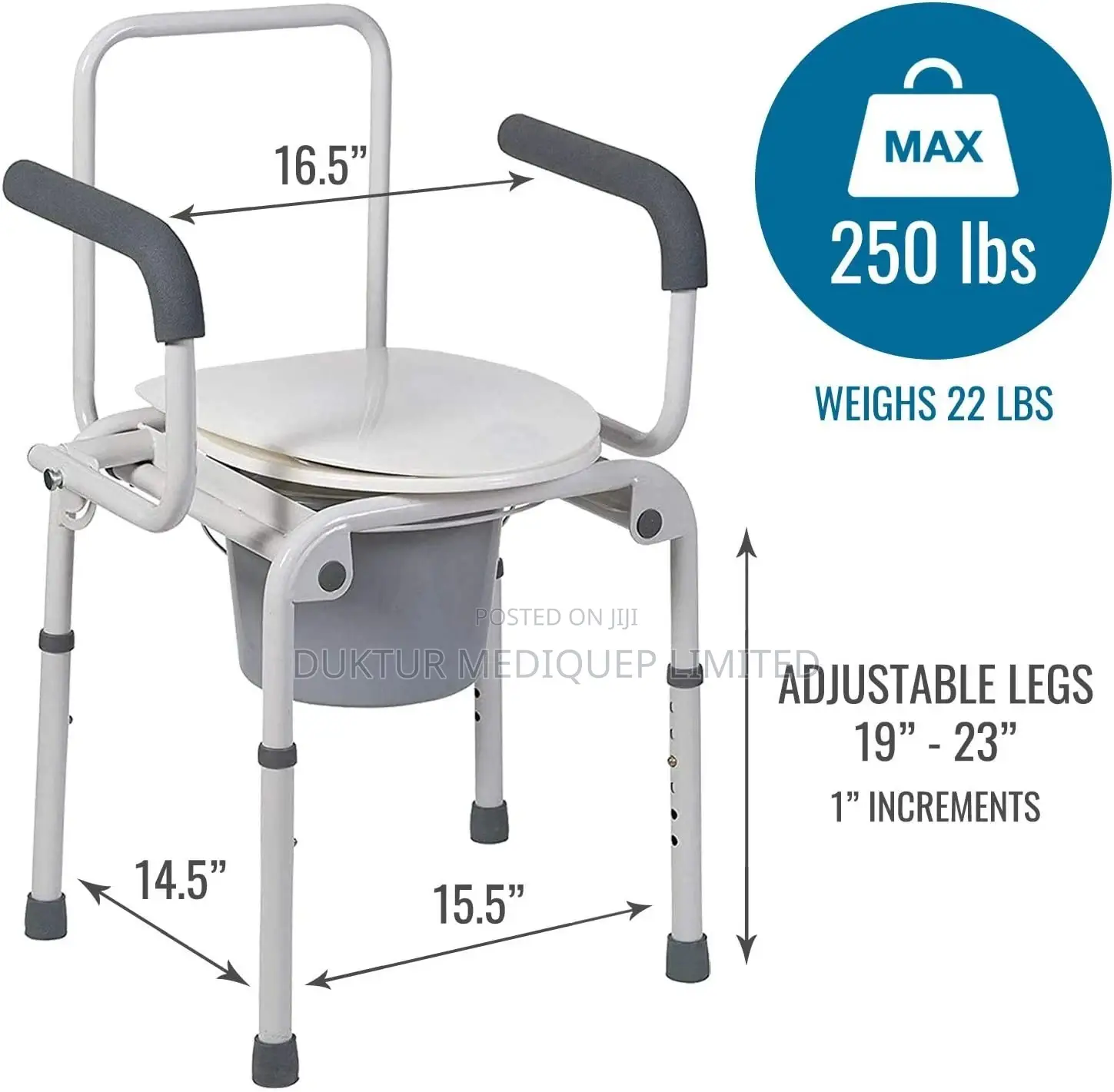 Portable Toilet, Deluxe Commode Chair, Drop Arm Commode