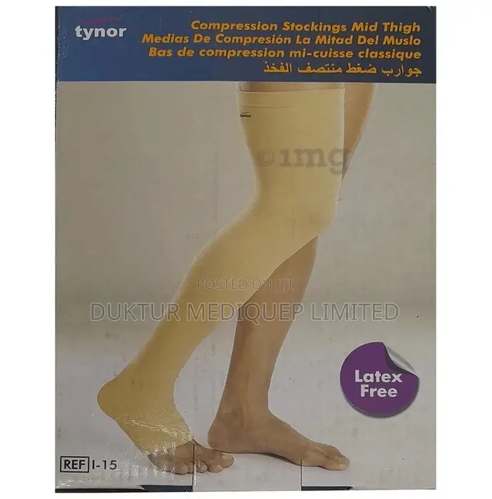 Tynor I 15 Compression Stocking Mid Thigh Open Toe Beige