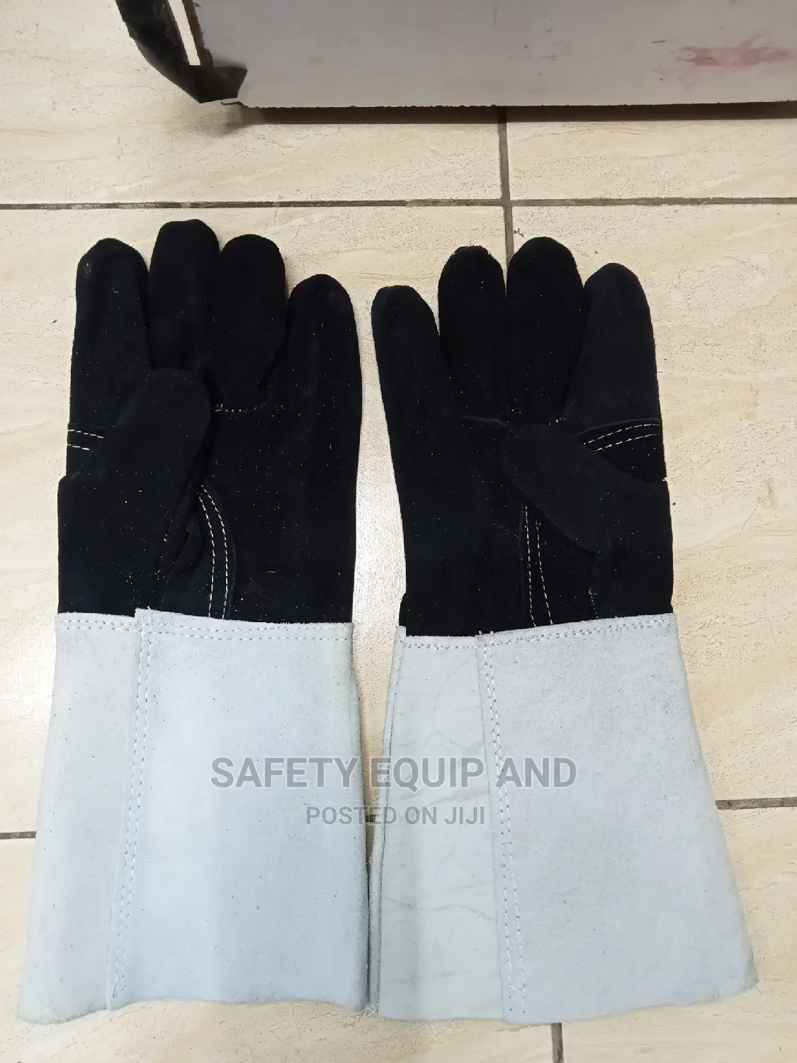Grey Black Long Leather Glove