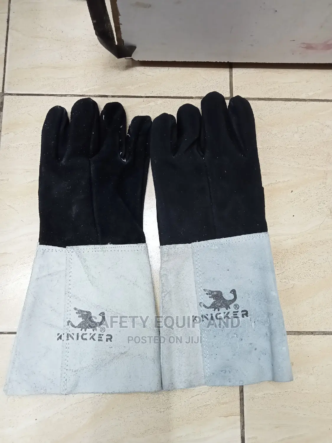 Grey Black Long Leather Glove