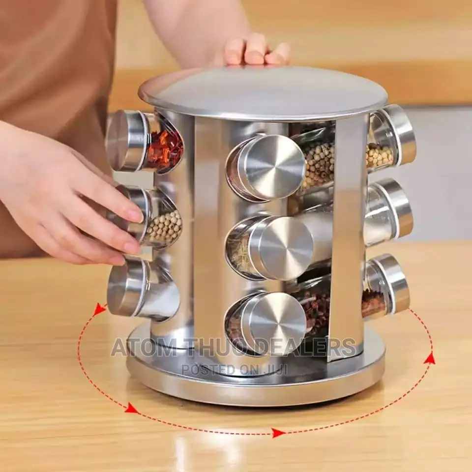 12 Pcs Glass Bottle 250ml With a Spice Rack Rotating