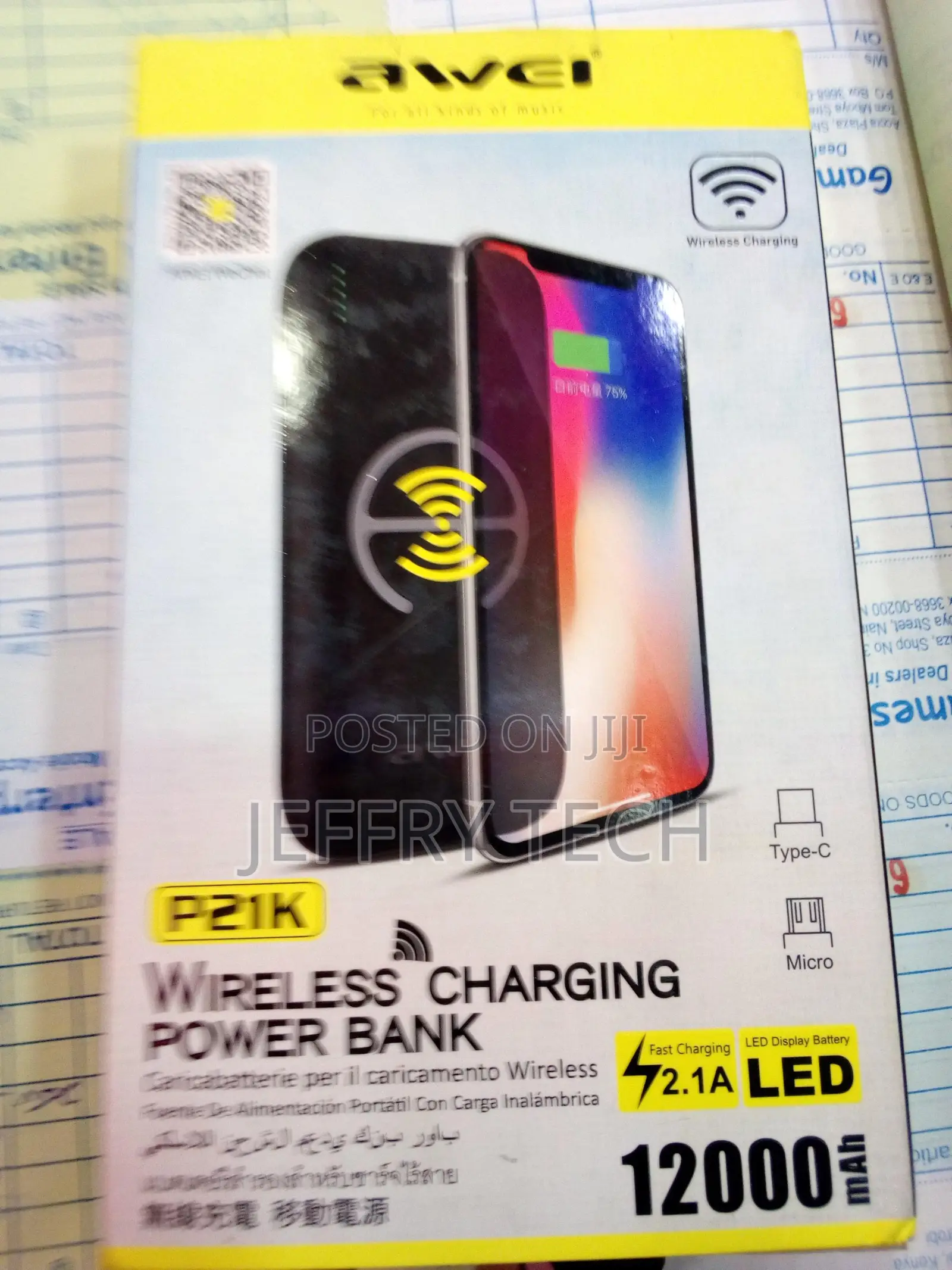 Awei P21K 12000mah Wireless Charging Power Bank