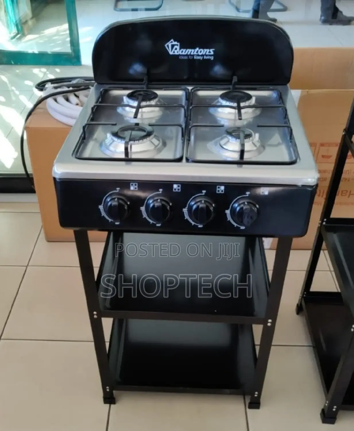 *Ramtons Cooker, 4 Gas Burner With Stand and Shelves