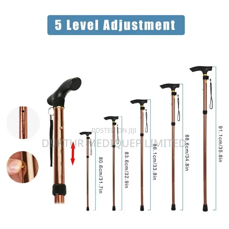 Walking Cane/ Stick 5-level Adjustable Height Non-slip Base