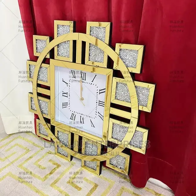 Decorative Mirrored Wall Clock - Gold