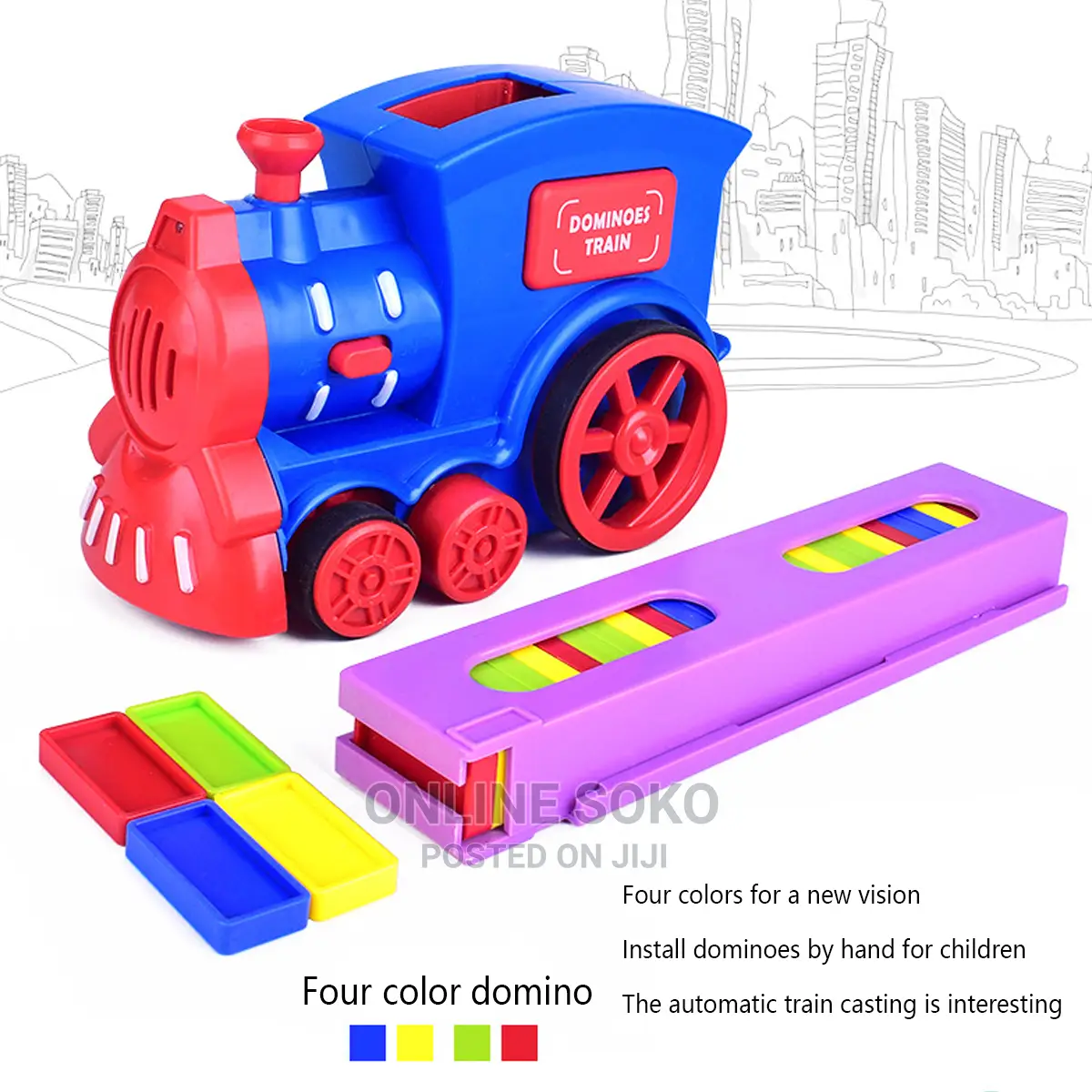 Kids Electric Battery Operated Domino Train Toy Set - 60 PCS