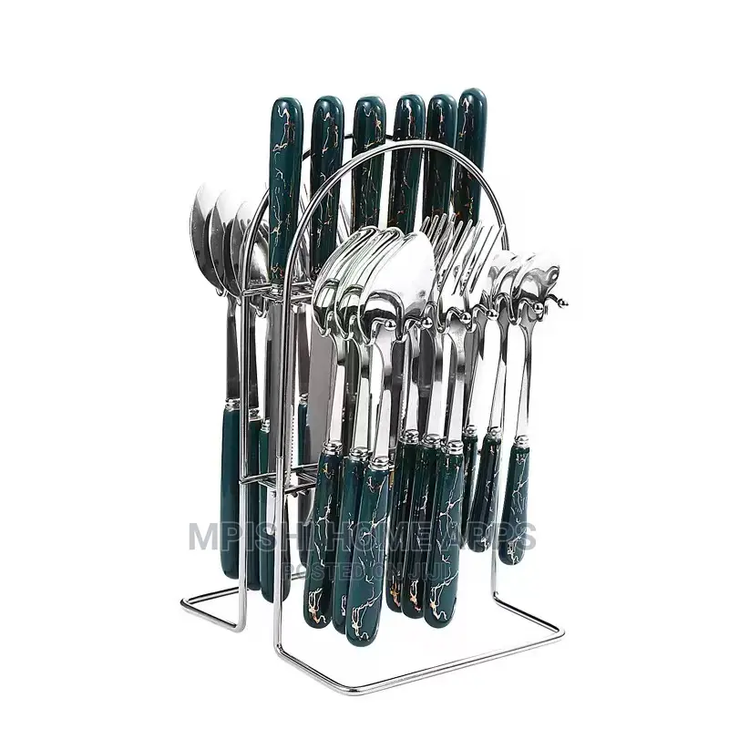 24pcs Silver Cutlery Set With Ceramic Handle