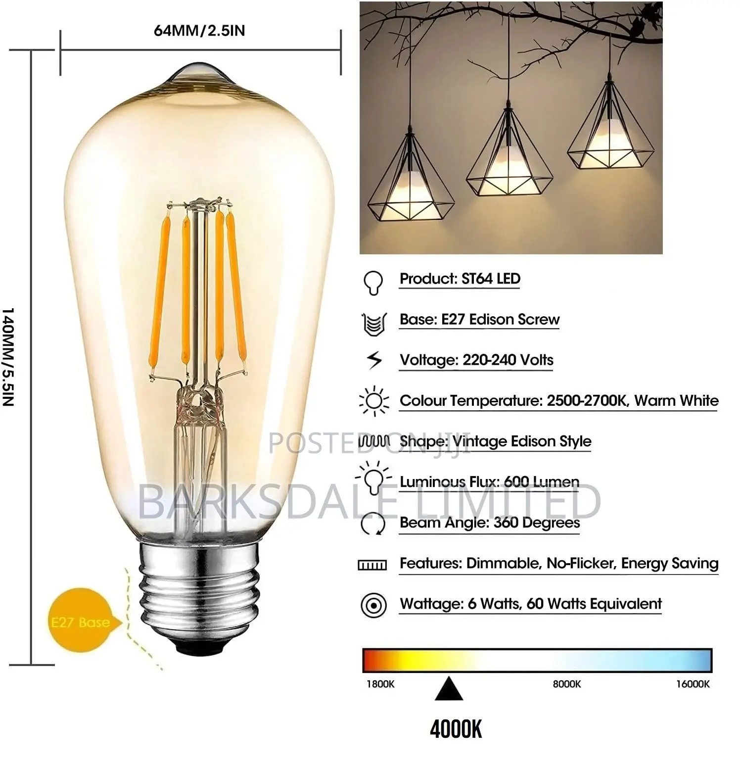 LED Filament Edison Warm White Light Bulb E27screw Dimmable