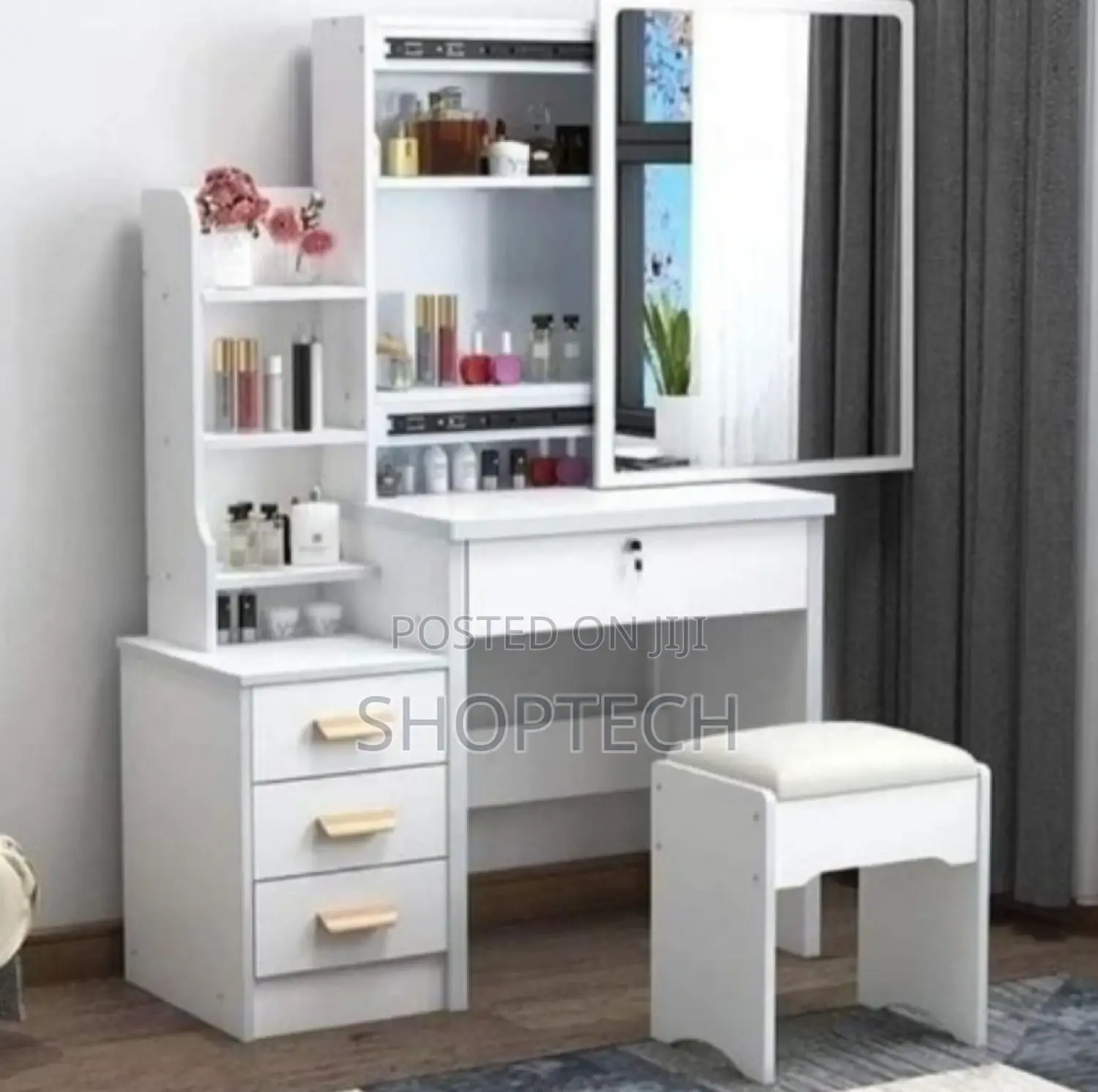 Dressing Table With Sliding Mirror(White)