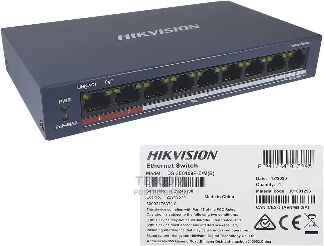 Hikvision DS-3E0109P-E/M(B) 8 Ports 100mbps Unmanaged Poe Sw