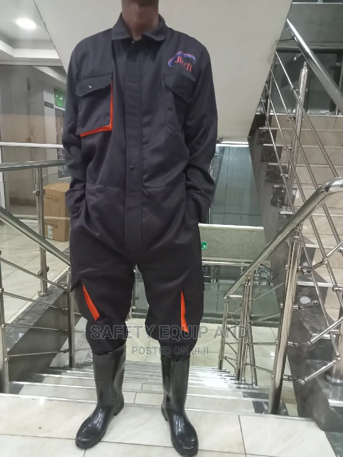 Dark Navy Cargo Overalls/ With Orange Piping