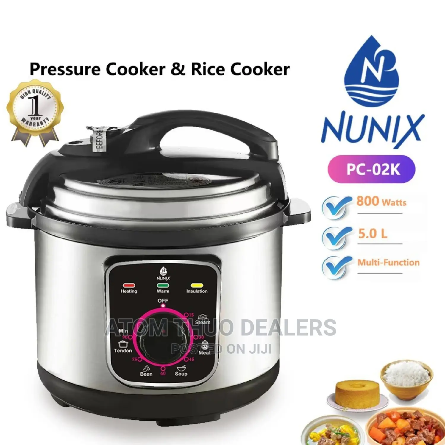 NUNIX Pressure Cooker / Rice Cooker 5lt With a Knob