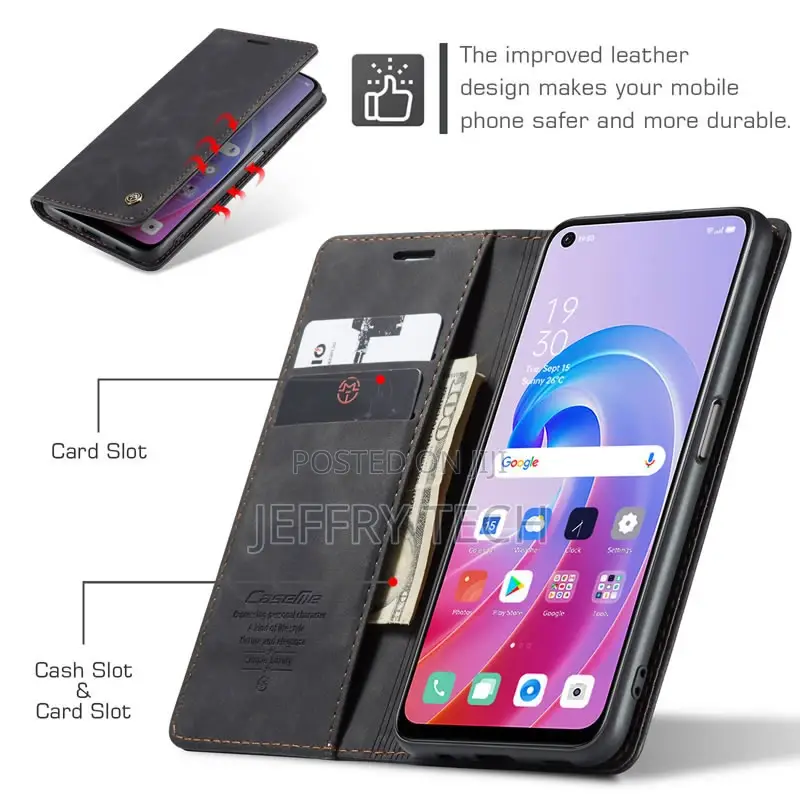 OPPO Realme 9i 4G Retro Flip Leather Wallet Case Black