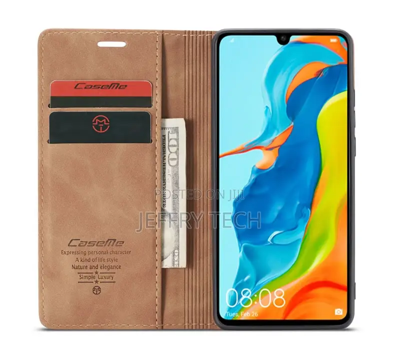 Huawei P30 Lite Retro Flip Leather Wallet Case Brown