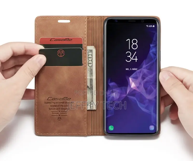 Samsung Galaxy S9 Anti-Fall Retro Leather Wallet Case Brown