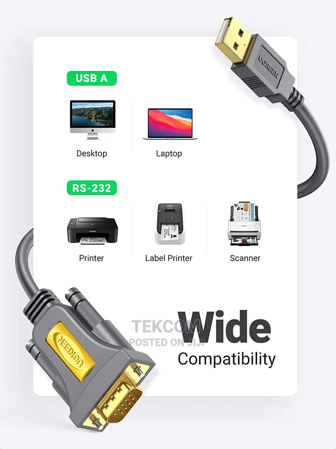 UGREEN USB-A 2.0 to DB9 RS-232 Male Adapter 1.5m - CR104