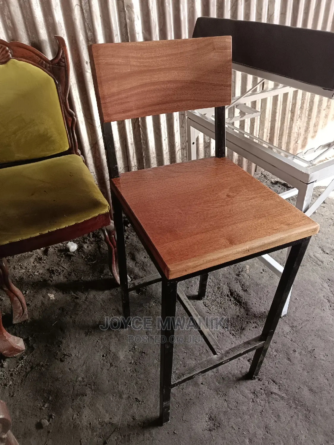 High Stool Restaurant Chair With Pure Mahogany Back and Seat