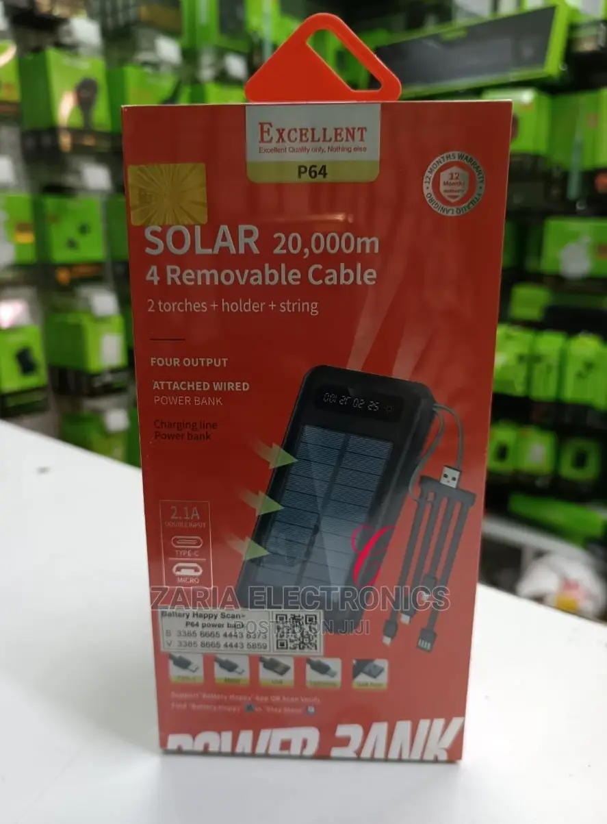 20000mah Solar Power Banks With 4 Cables