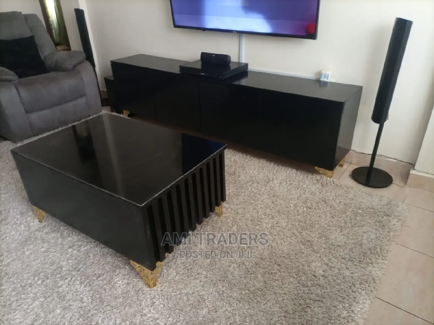 Black Golden Coffee Table With Metal Stands