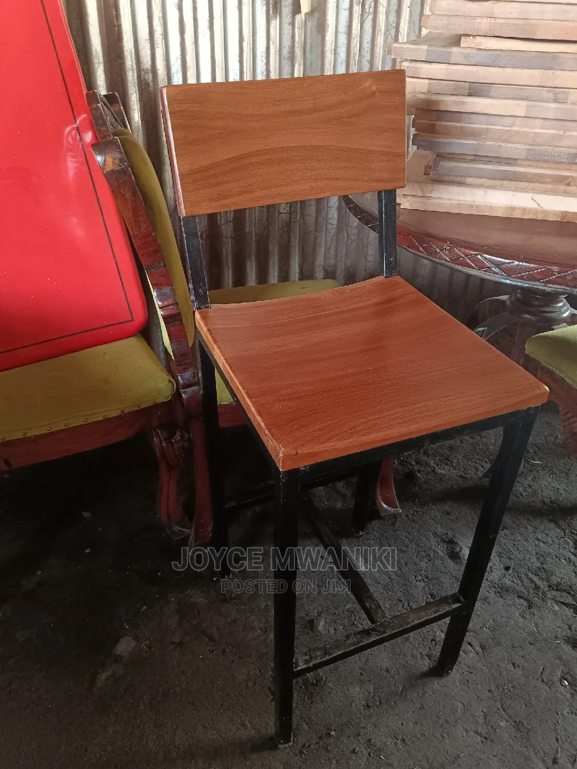 High Stool Restaurant Chair With Pure Mahogany Back and Seat