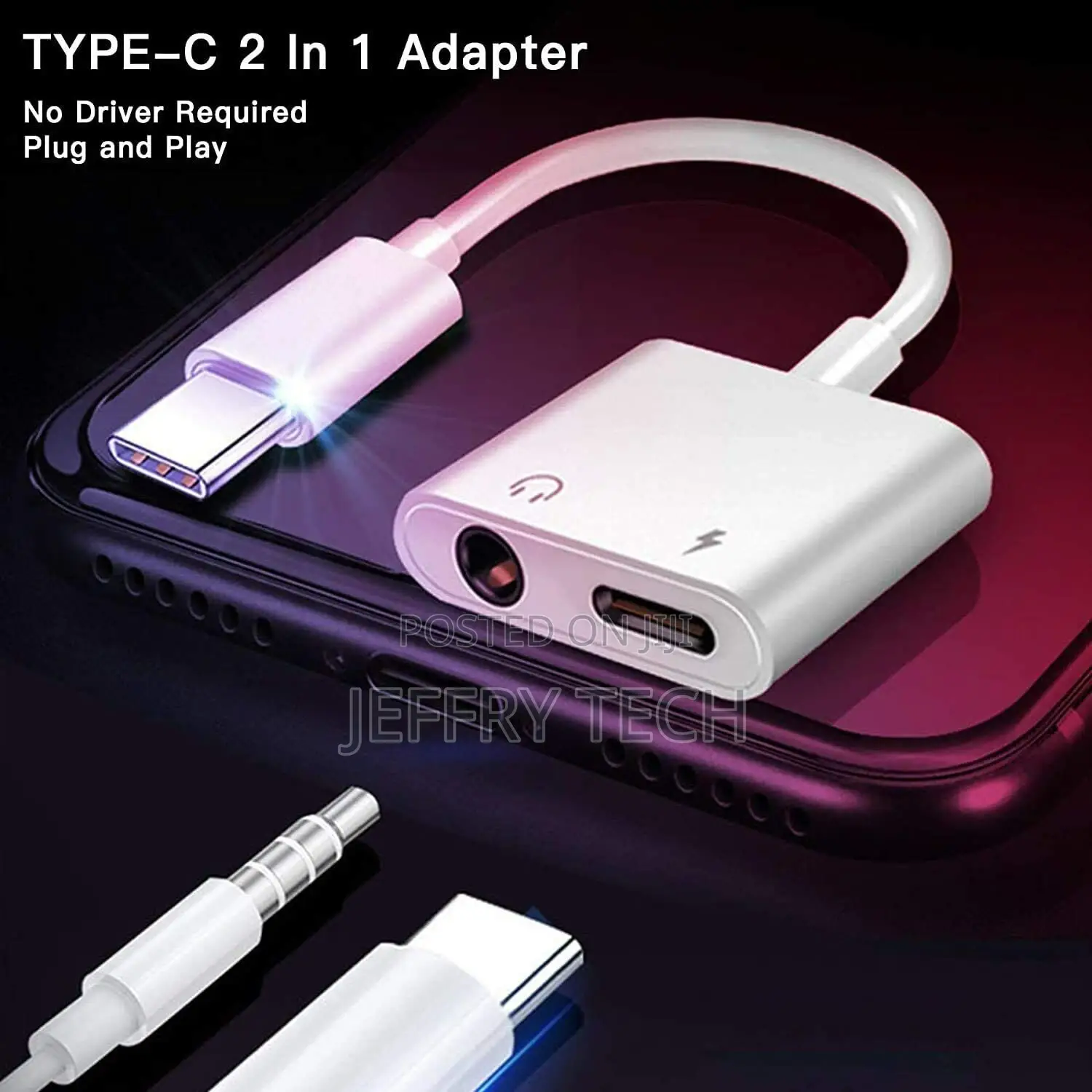 2 in 1 USB-C Type C to 3.5mm Audio Headphone Adapter With Ch
