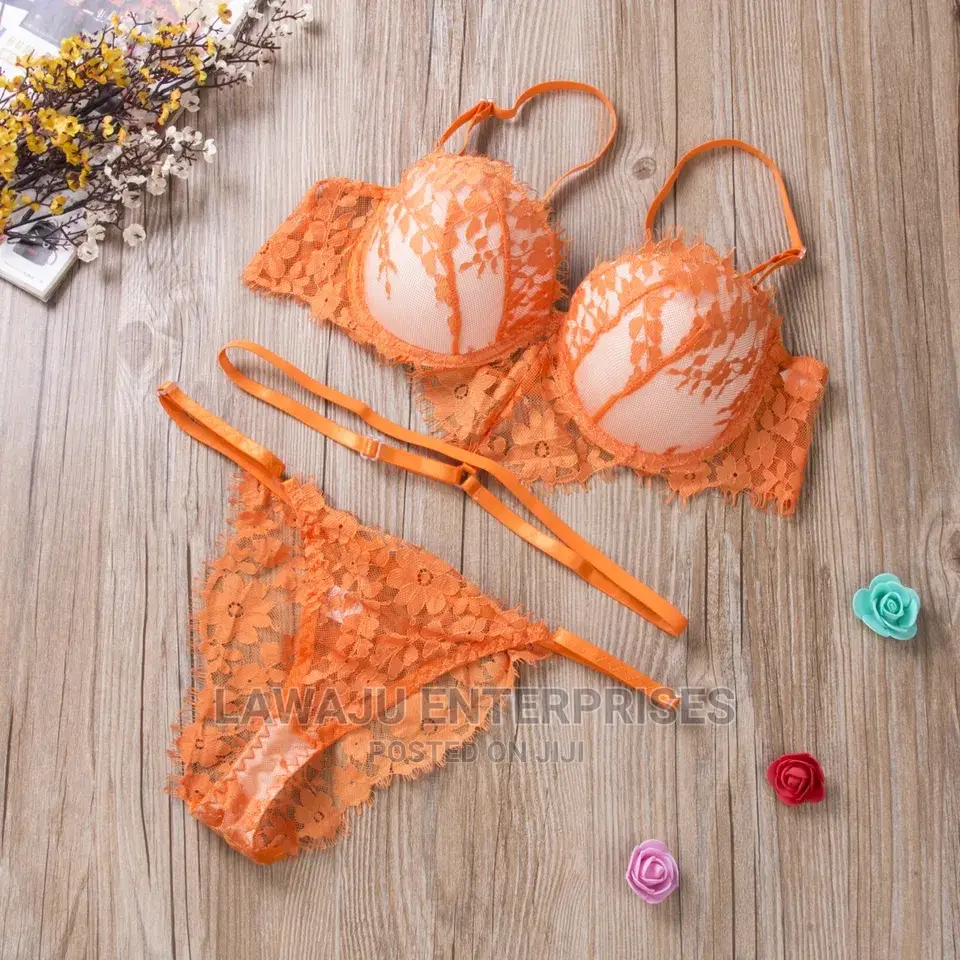 Orange Padded Bra Panty Set - Size 12/14