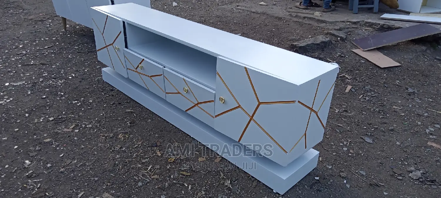 TV Stand -White Golden With LED