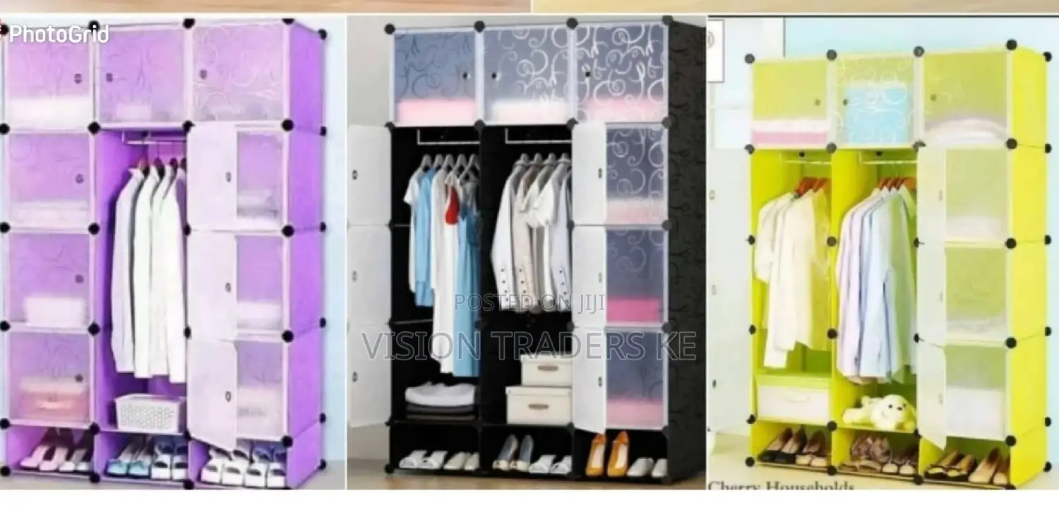 Portable 3-Column Plastic Wardrobe