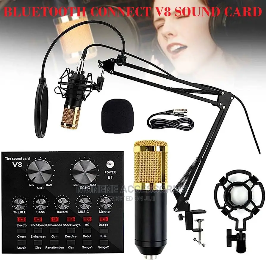 Pro Condenser Microphone Bluetooth Bm-800 Mic V8 Sound Card