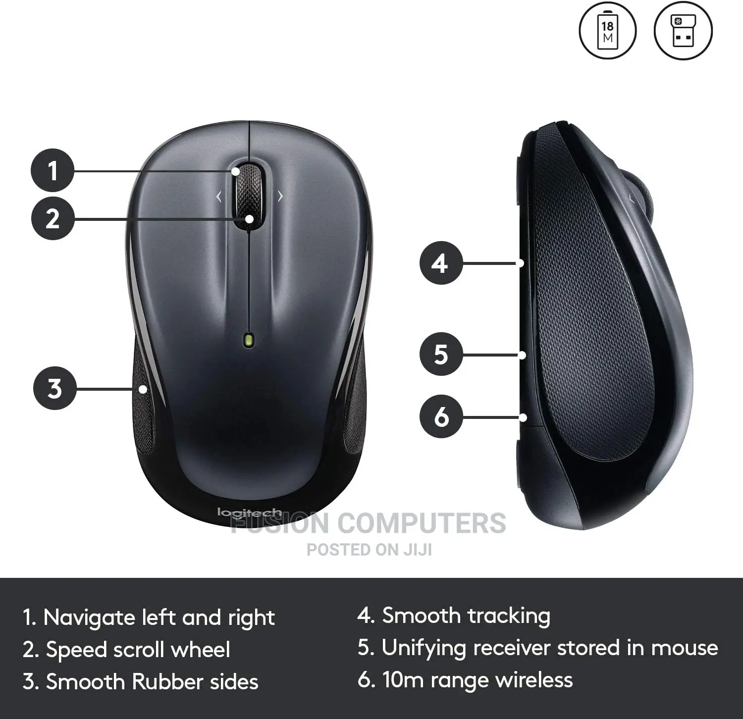 Logitech M325 Wireless Mouse Dark Silver