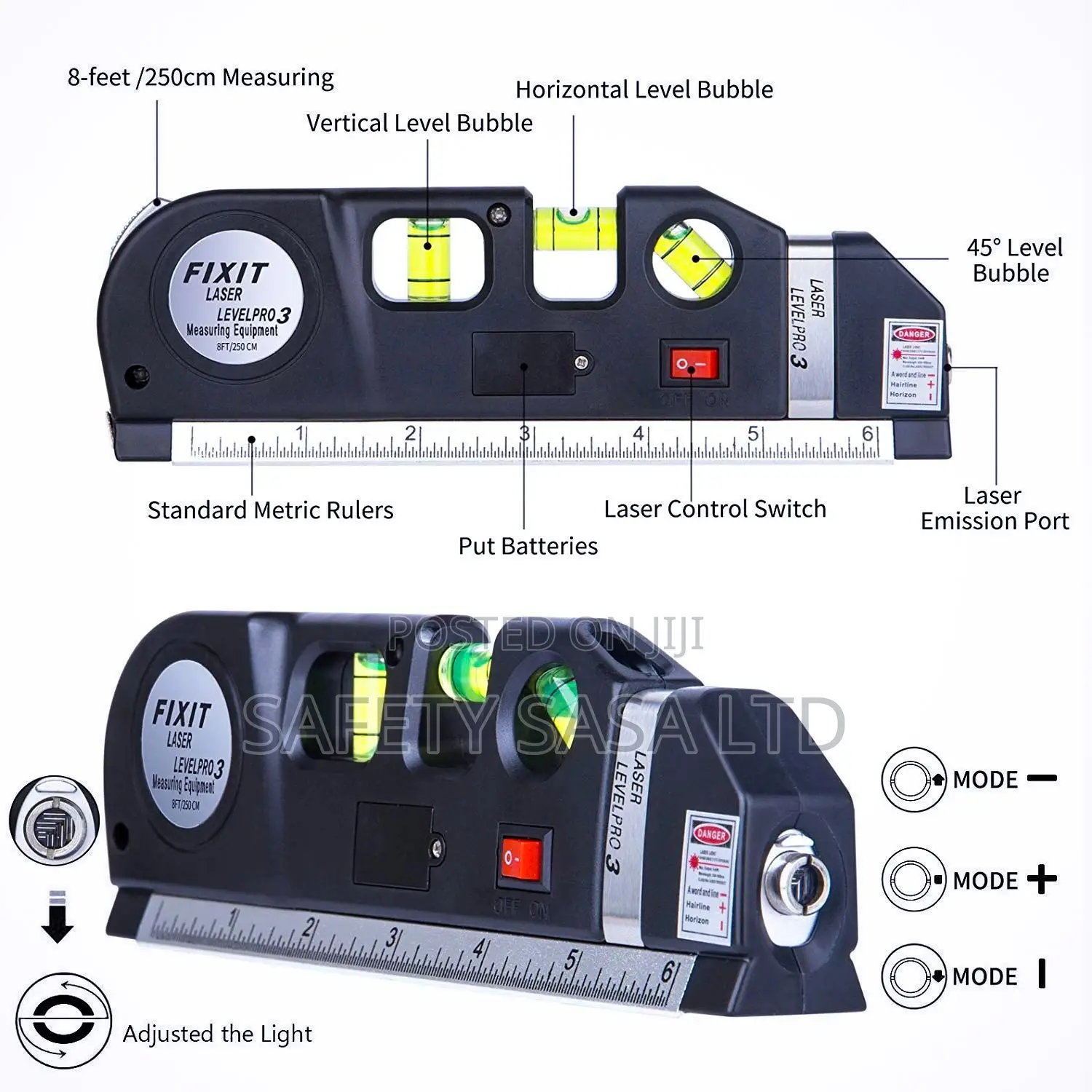 Combine Spirit Level + Laser Ruler + Tape Measure + Ruler