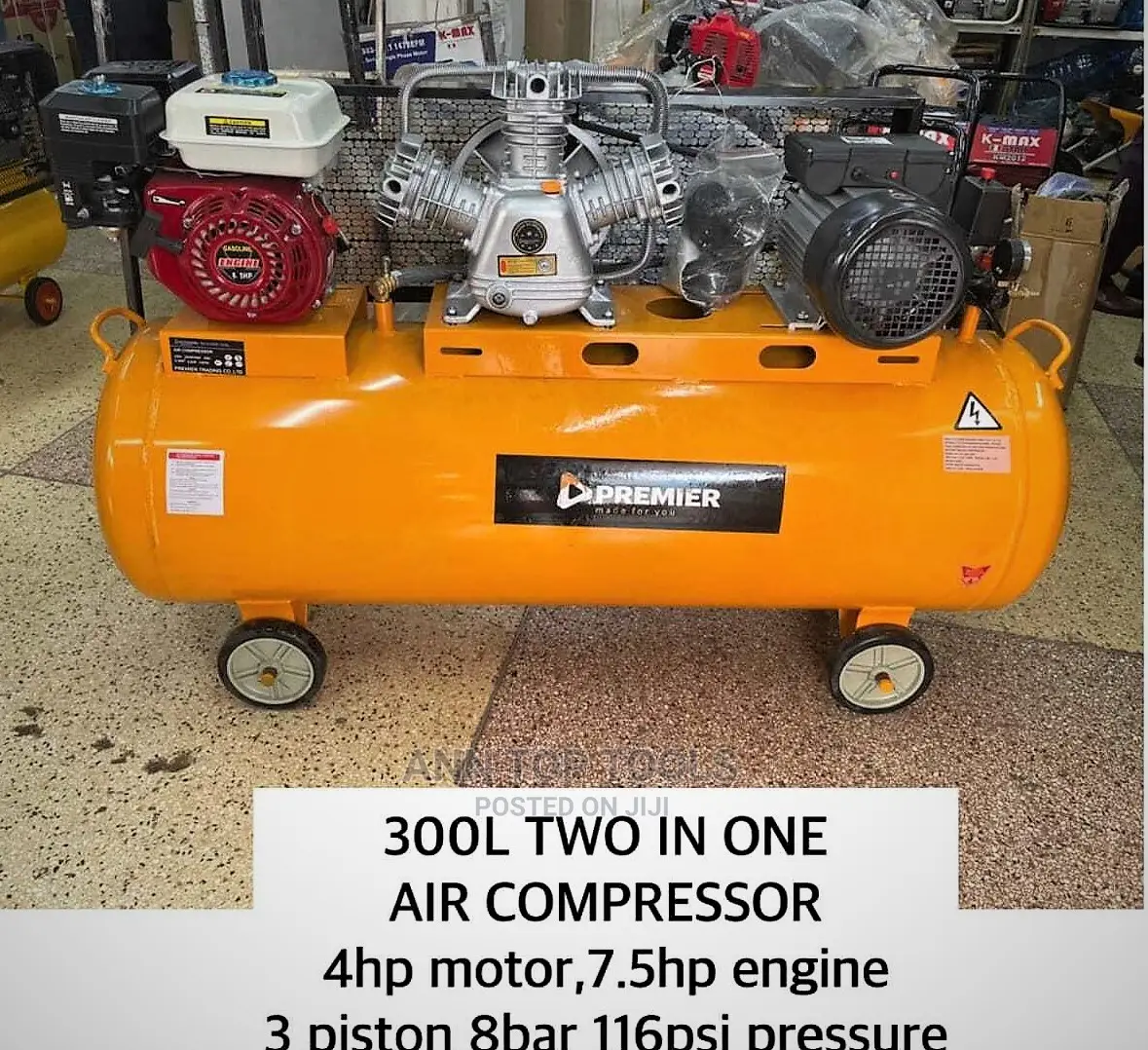 300ltrs 4hp Motor 7.5hp Petrol Electric Air Compressor