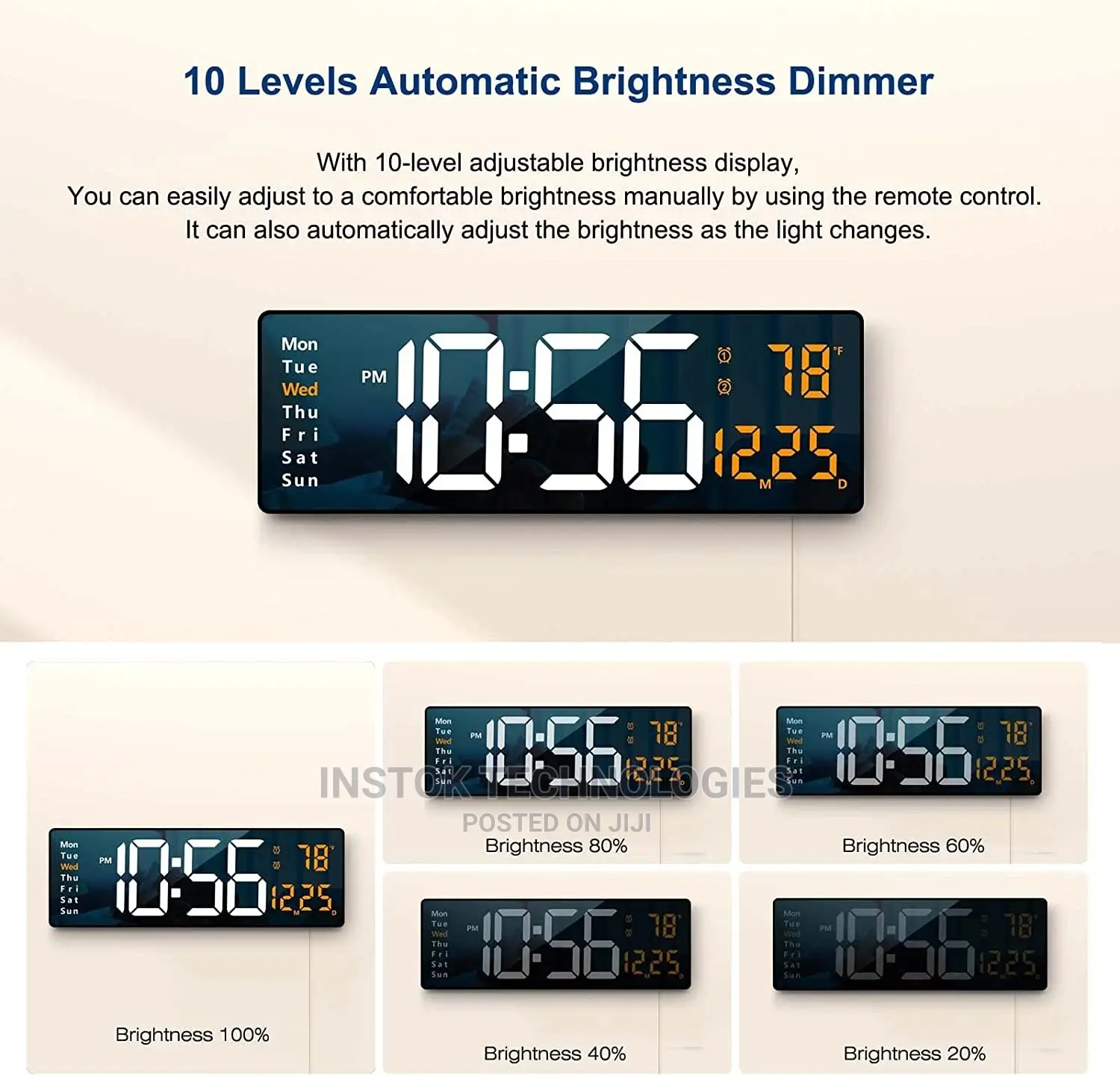 Digital Wall Clock Large Display, 16.2 Inch With Remote USB