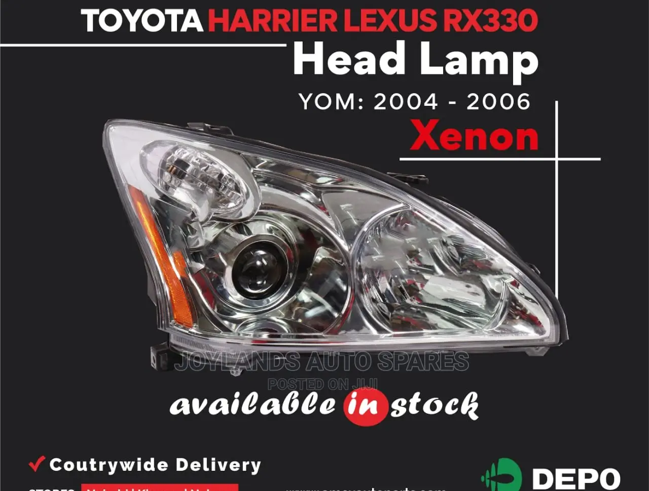 Harrier 240/Lexus 330 Xenon Headlamp Depo
