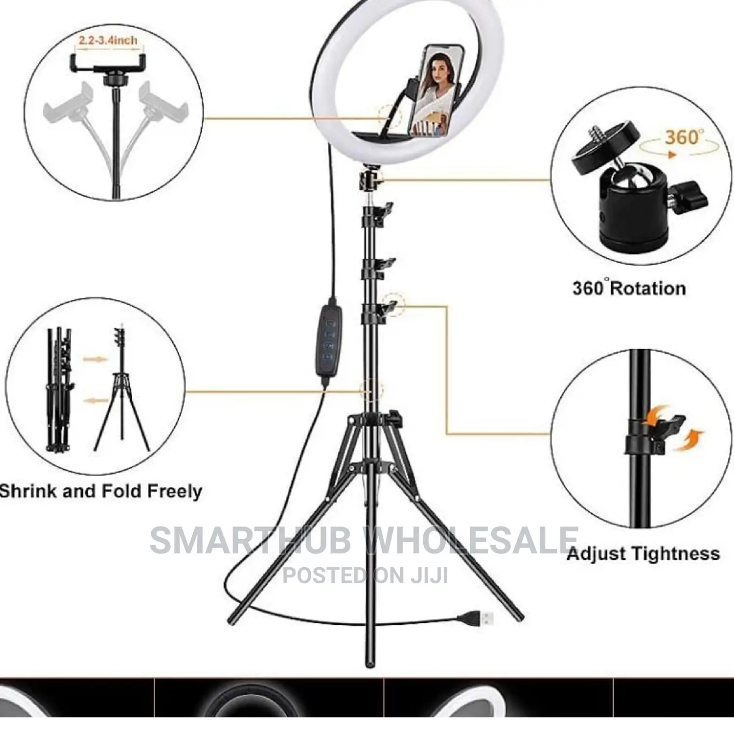 14" Inches Led Selfie Ring Light With Tripod Phone Holder Clip