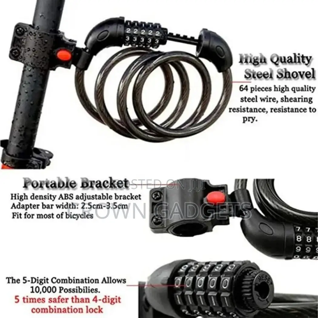 High Quality Bike Lock With 5-Digit Resettable Number, 180cm
