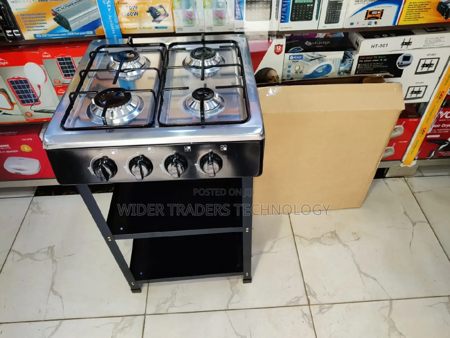 Ramtons Cooker, 4 Gas Burner With Stand and Shelves Black