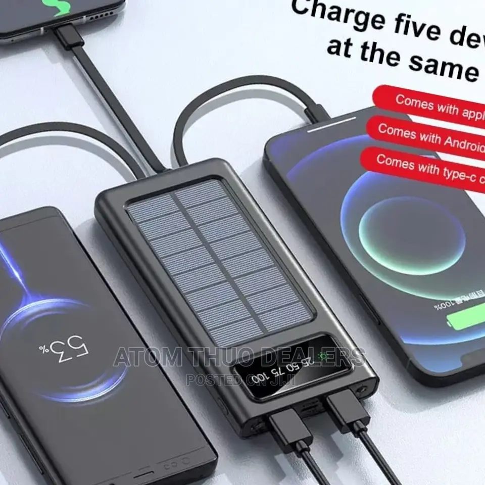 Solar Power Bank Built in 4 Cables Portable Charger
