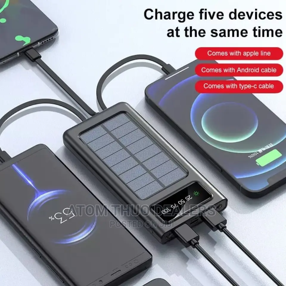 Solar Power Bank Built in 4 Cables Portable Charger