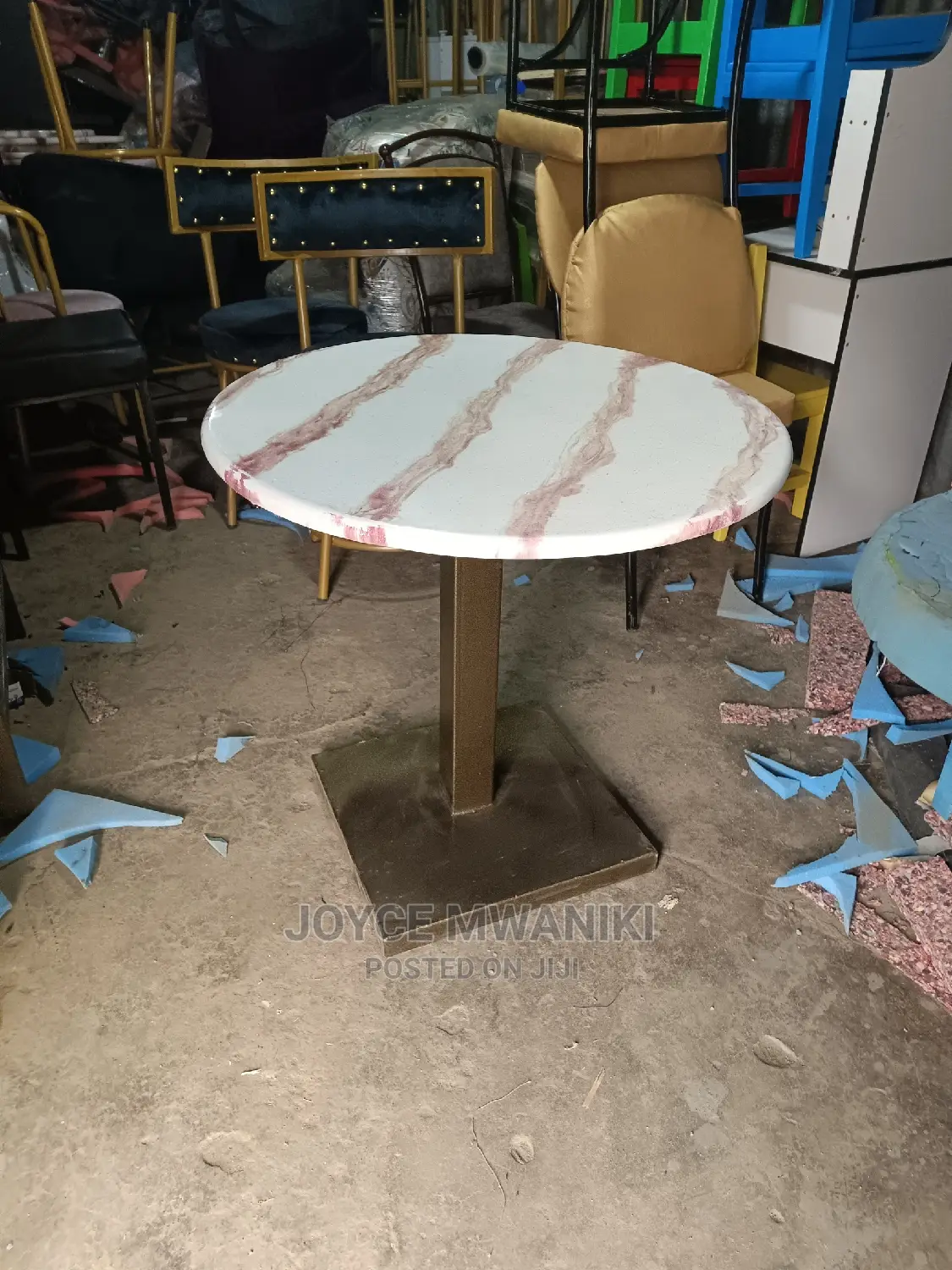 Marble Restaurant Table With Powder Coated Stand