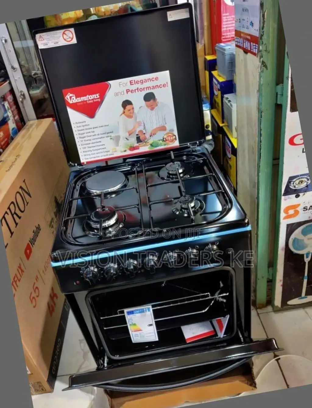 Ramtons 60*60 3+1 Standing Cooker Electric Oven. Black